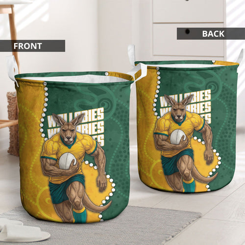 Australia Wallabies Rugby Mascot Laundry Basket Indigenous Dot Art Style - Muscular Kangaroo Graphic