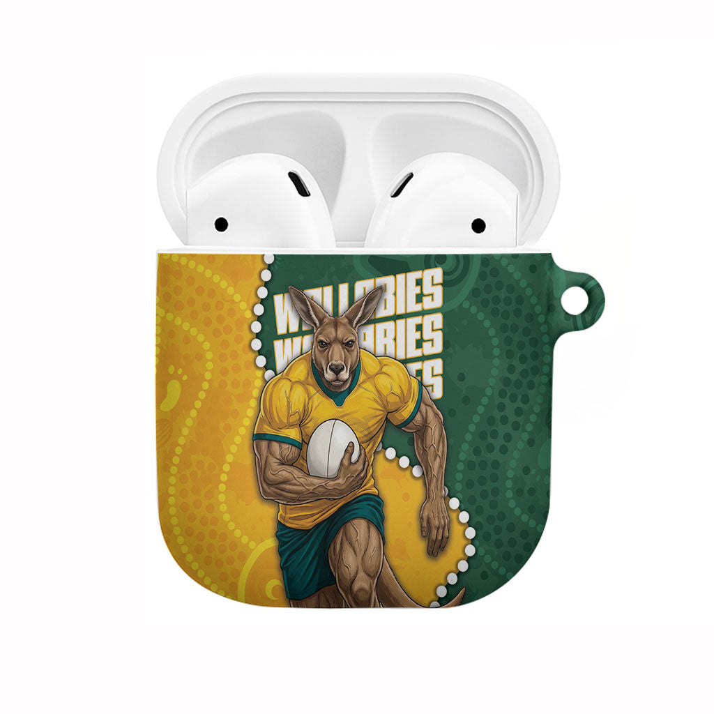 Australia Wallabies Rugby Mascot AirPods Case Indigenous Dot Art Style - Muscular Kangaroo Graphic