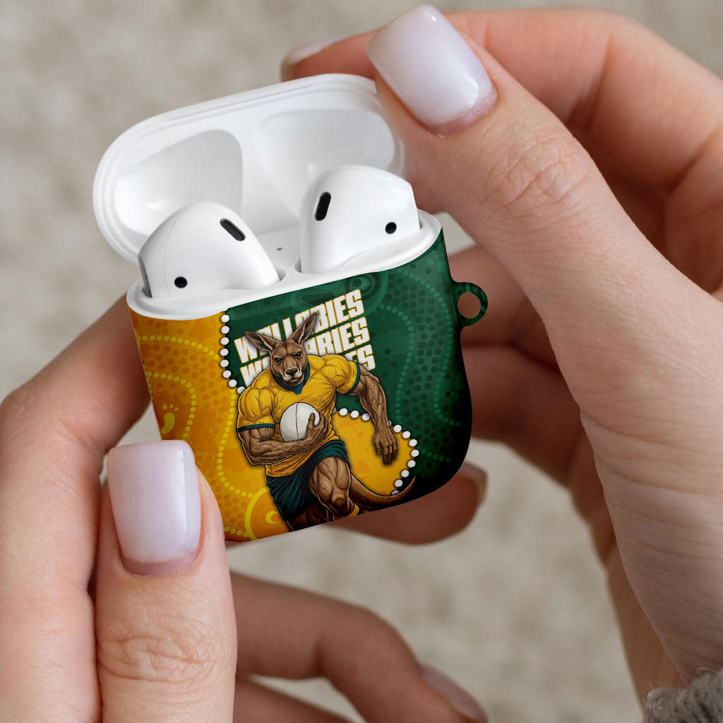 Australia Wallabies Rugby Mascot AirPods Case Indigenous Dot Art Style - Muscular Kangaroo Graphic