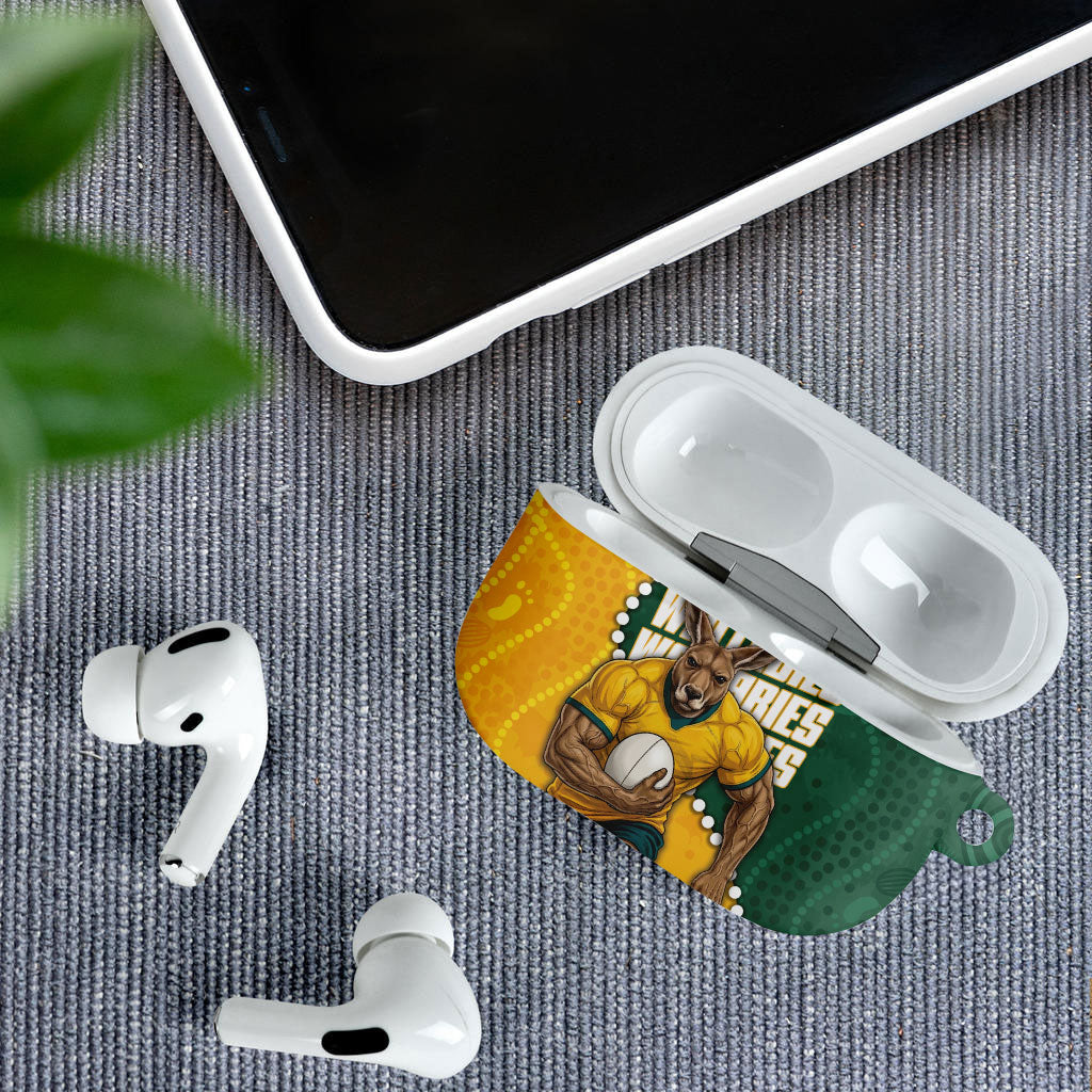 Australia Wallabies Rugby Mascot AirPods Case Indigenous Dot Art Style - Muscular Kangaroo Graphic