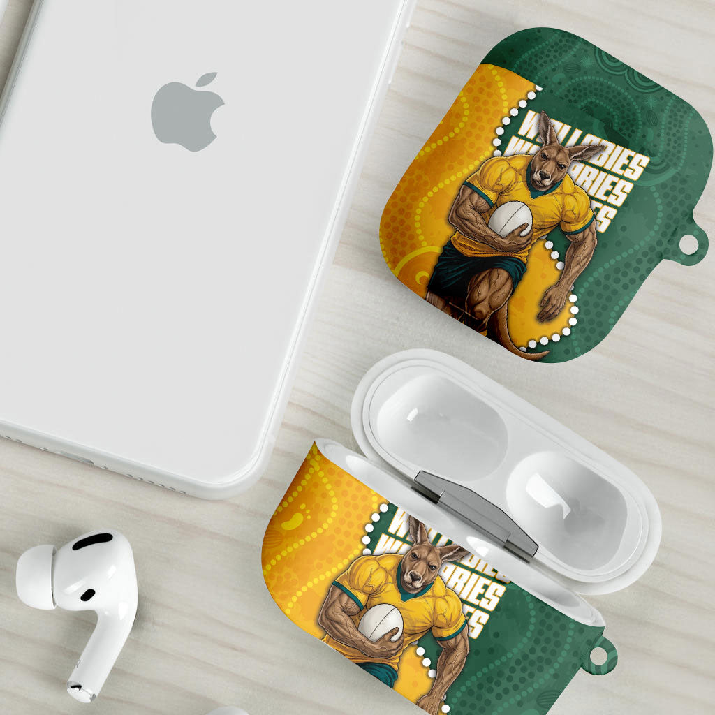 Australia Wallabies Rugby Mascot AirPods Case Indigenous Dot Art Style - Muscular Kangaroo Graphic