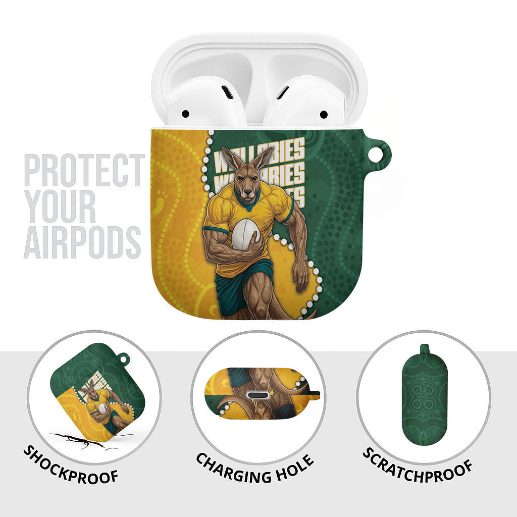 Australia Wallabies Rugby Mascot AirPods Case Indigenous Dot Art Style - Muscular Kangaroo Graphic