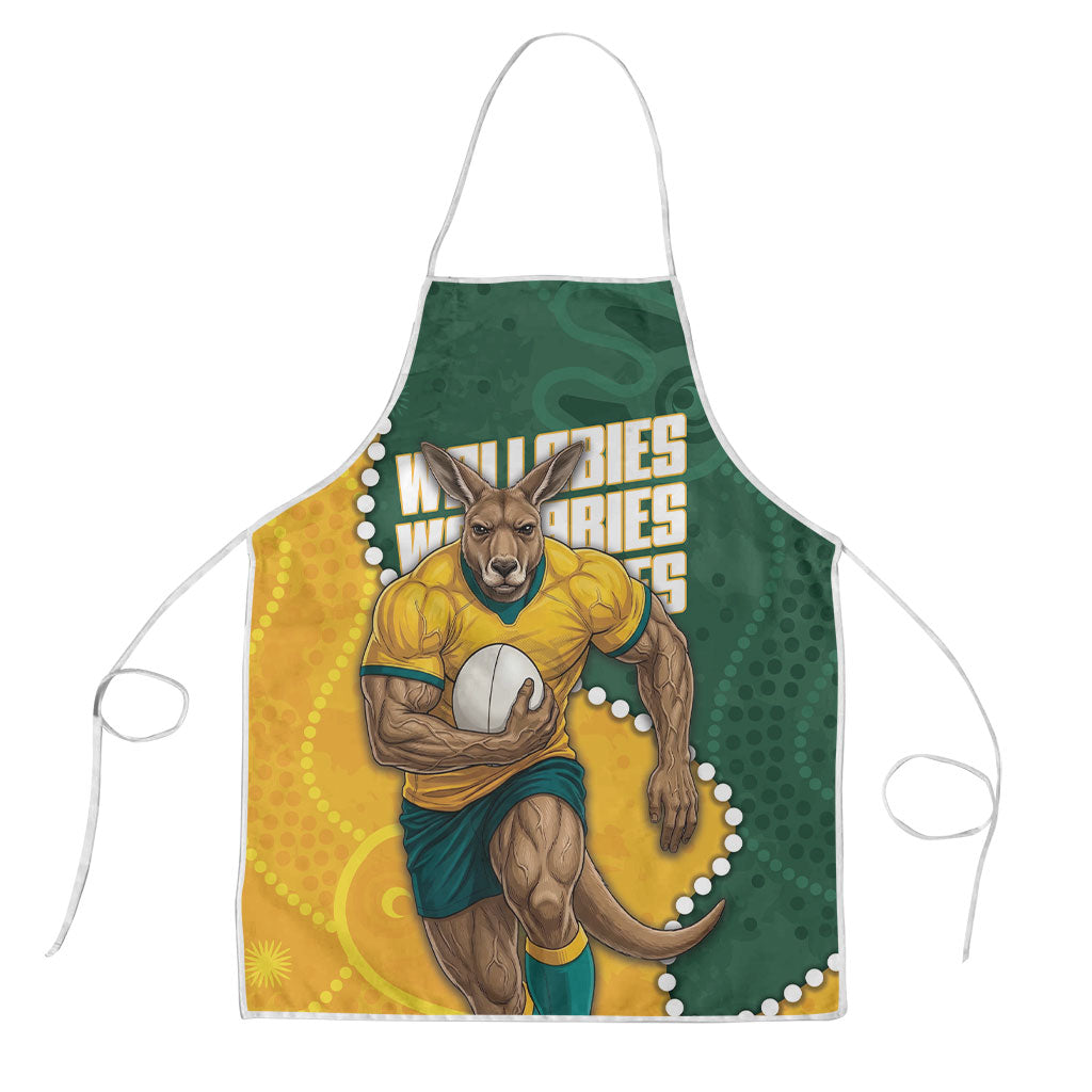 Australia Wallabies Rugby Mascot Apron Indigenous Dot Art Style - Muscular Kangaroo Graphic