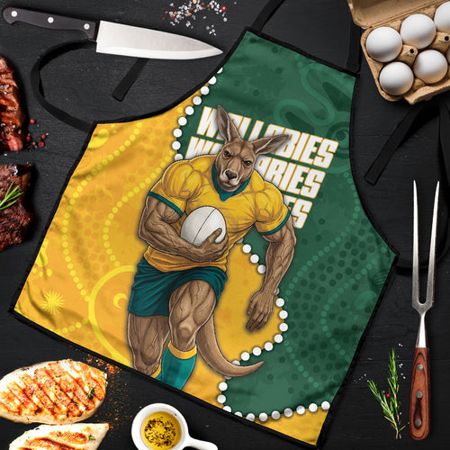 Australia Wallabies Rugby Mascot Apron Indigenous Dot Art Style - Muscular Kangaroo Graphic