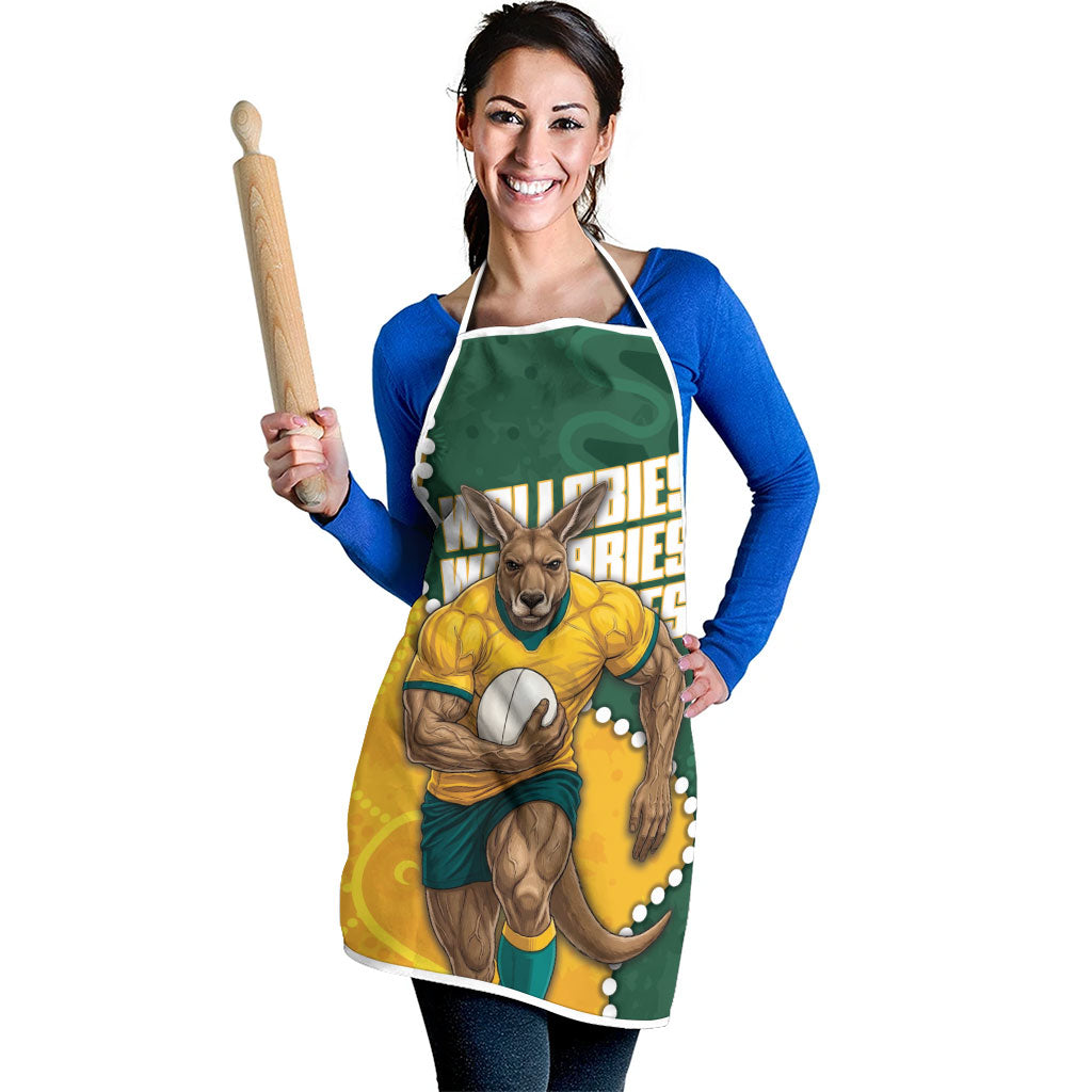 Australia Wallabies Rugby Mascot Apron Indigenous Dot Art Style - Muscular Kangaroo Graphic