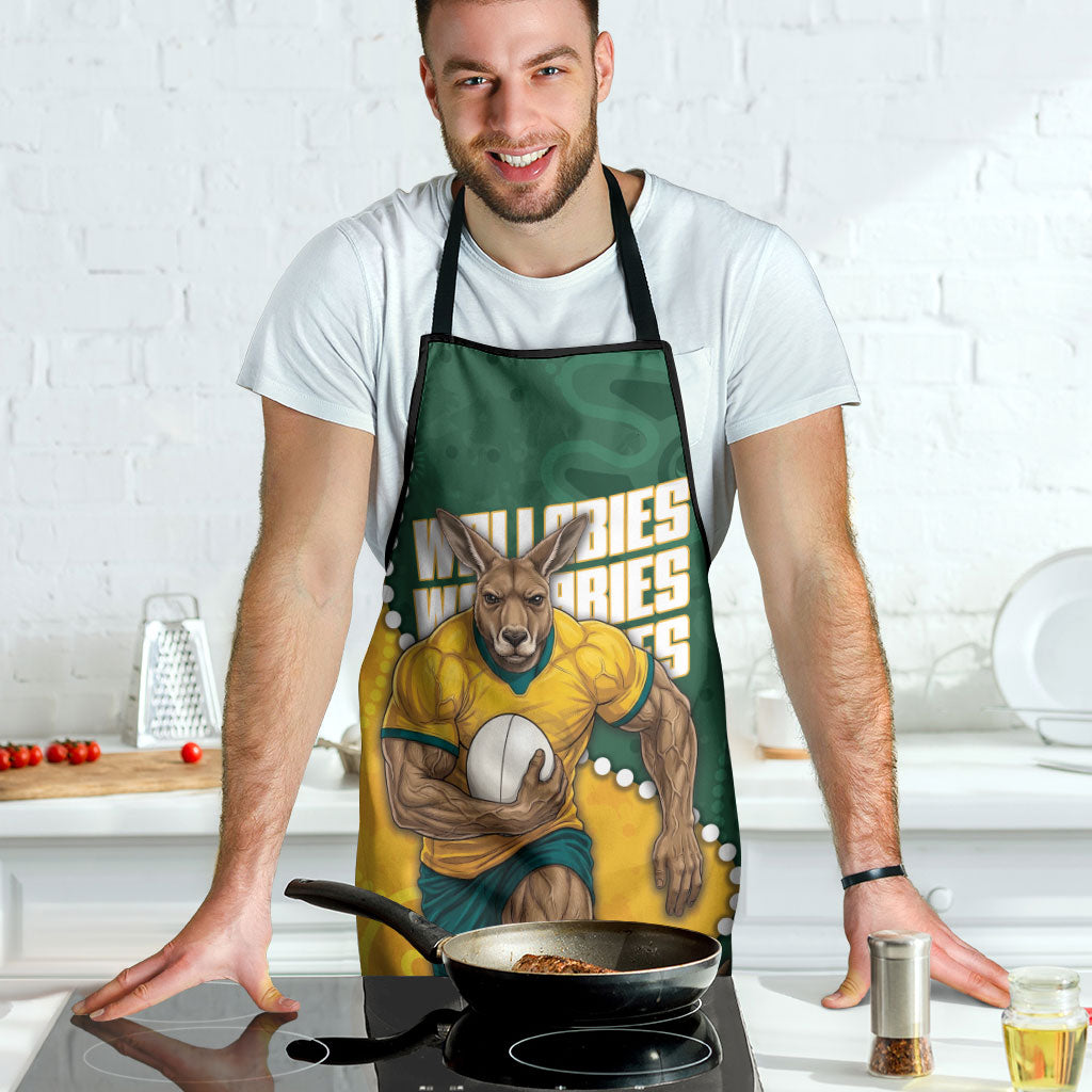 Australia Wallabies Rugby Mascot Apron Indigenous Dot Art Style - Muscular Kangaroo Graphic
