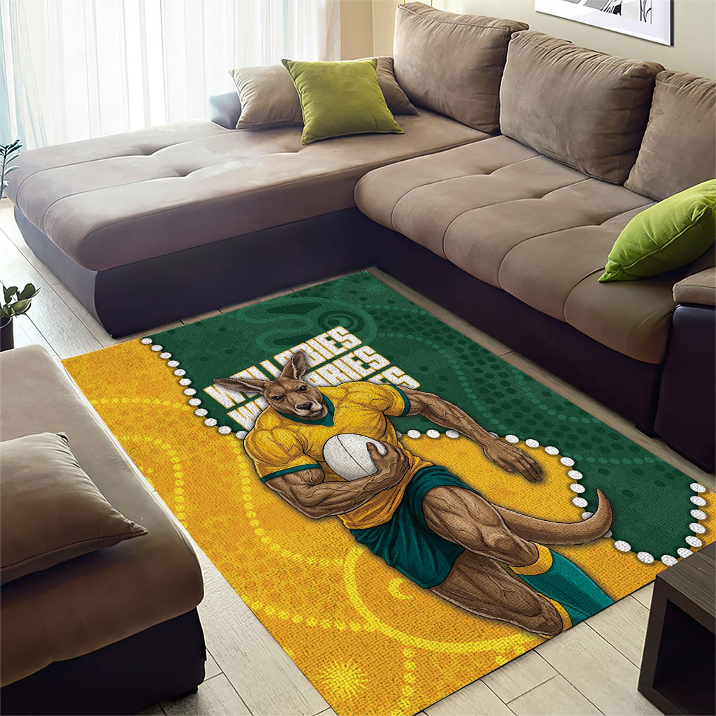 Australia Wallabies Rugby Mascot Area Rug Indigenous Dot Art Style - Muscular Kangaroo Graphic