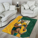 Australia Wallabies Rugby Mascot Area Rug Indigenous Dot Art Style - Muscular Kangaroo Graphic