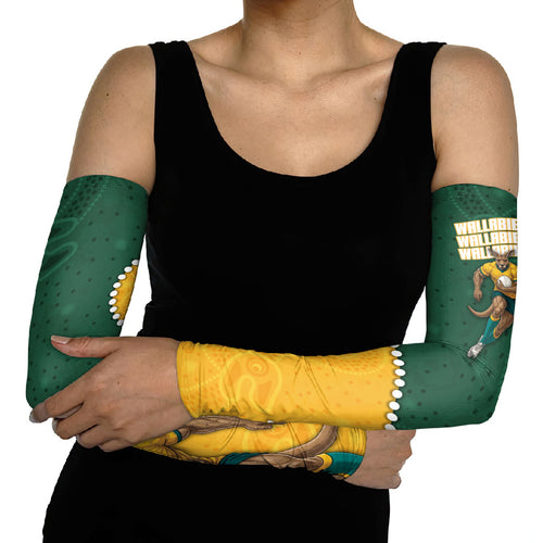 Australia Wallabies Rugby Mascot Arm Sleeves Indigenous Dot Art Style - Muscular Kangaroo Graphic