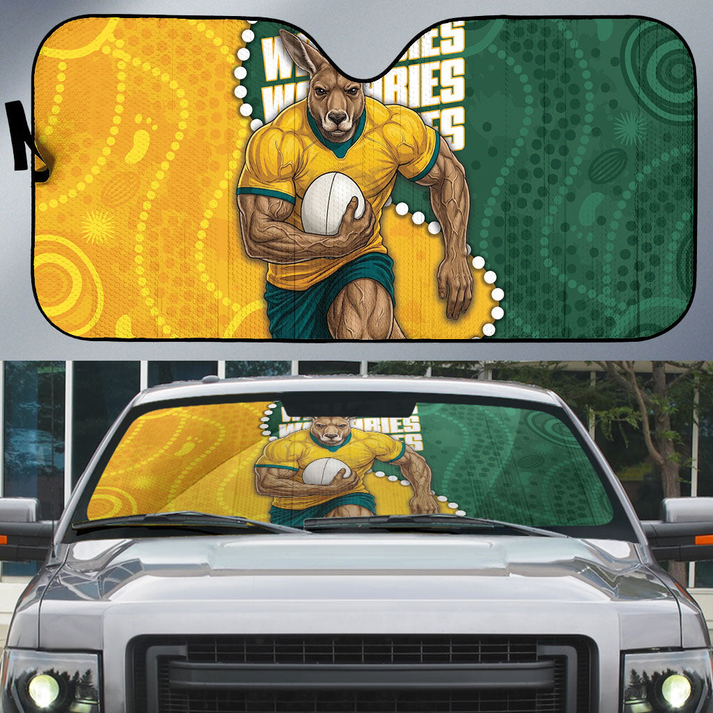 Australia Wallabies Rugby Mascot Auto Sun Shade Indigenous Dot Art Style - Muscular Kangaroo Graphic