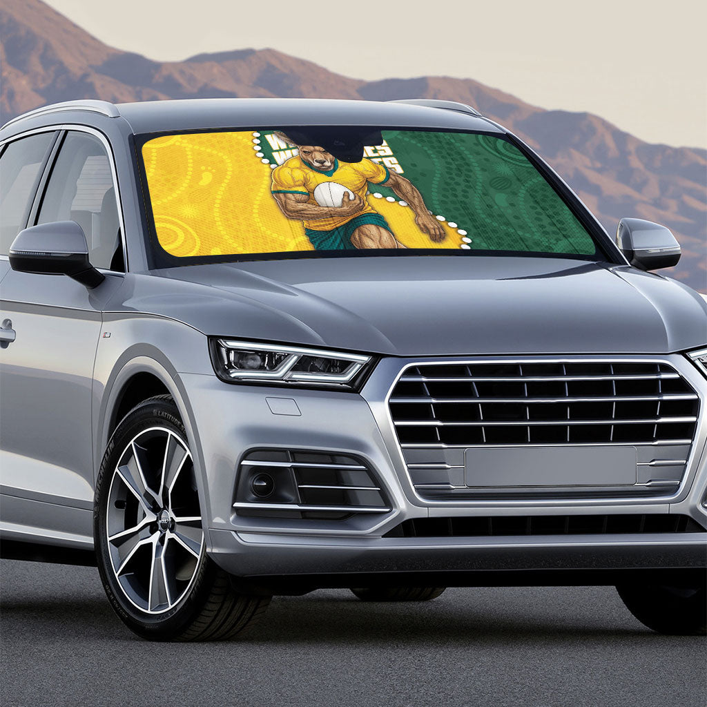 Australia Wallabies Rugby Mascot Auto Sun Shade Indigenous Dot Art Style - Muscular Kangaroo Graphic