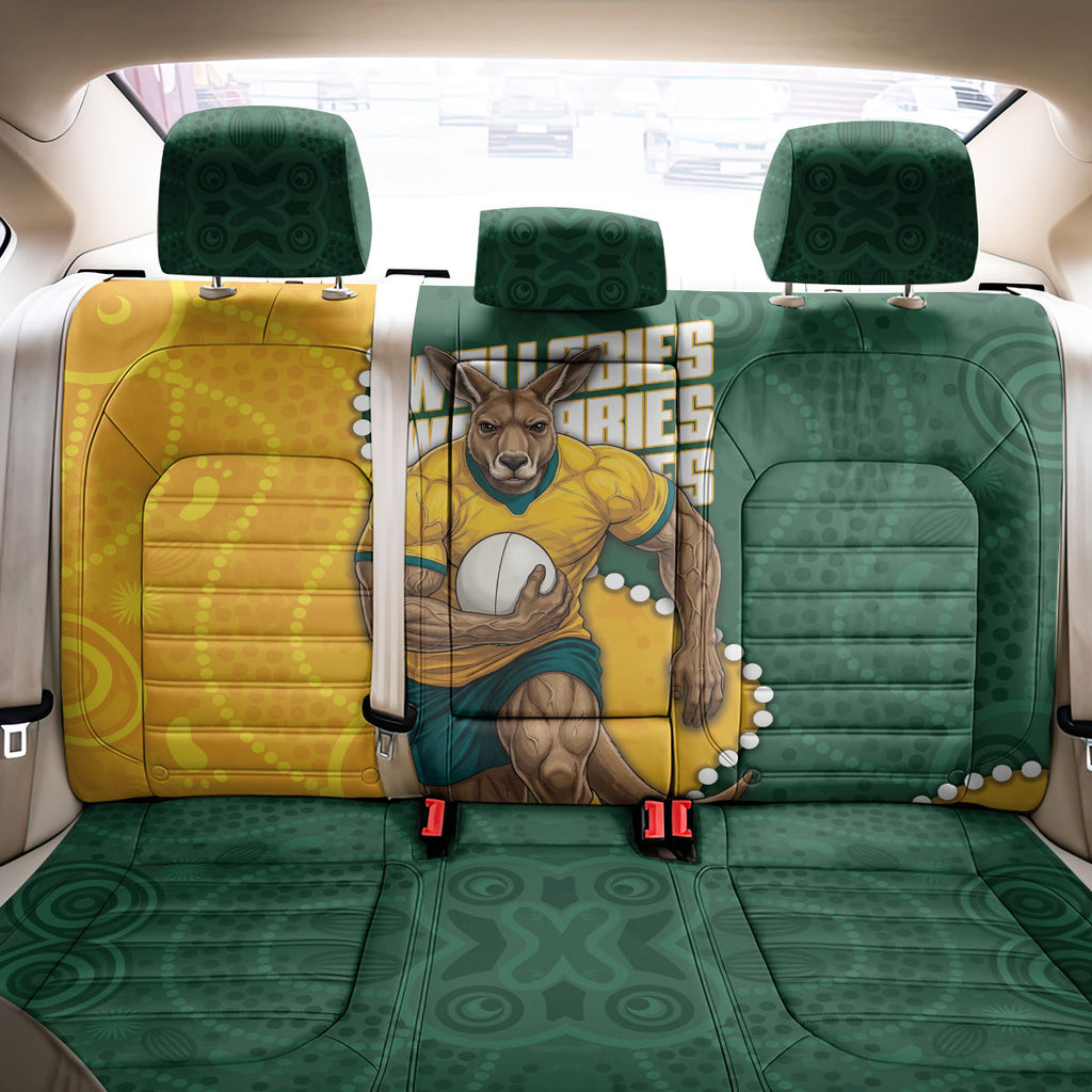 Australia Wallabies Rugby Mascot Back Car Seat Cover Indigenous Dot Art Style - Muscular Kangaroo Graphic