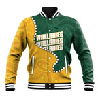 Australia Wallabies Rugby Mascot Baseball Jacket Indigenous Dot Art Style - Muscular Kangaroo Graphic