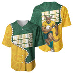 Australia Wallabies Rugby Mascot Baseball Jersey Indigenous Dot Art Style - Muscular Kangaroo Graphic