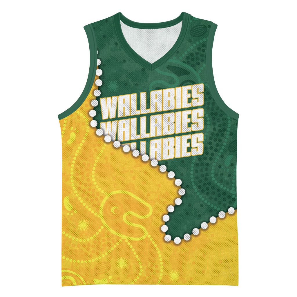Australia Wallabies Rugby Mascot Basketball Jersey Indigenous Dot Art Style - Muscular Kangaroo Graphic