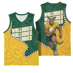 Australia Wallabies Rugby Mascot Basketball Jersey Indigenous Dot Art Style - Muscular Kangaroo Graphic