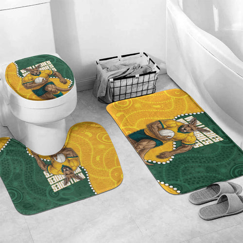 Australia Wallabies Rugby Mascot Bathroom Set Indigenous Dot Art Style - Muscular Kangaroo Graphic