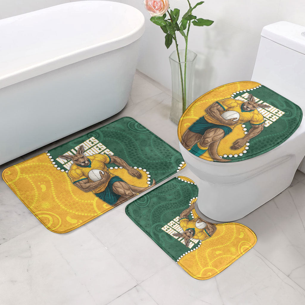 Australia Wallabies Rugby Mascot Bathroom Set Indigenous Dot Art Style - Muscular Kangaroo Graphic
