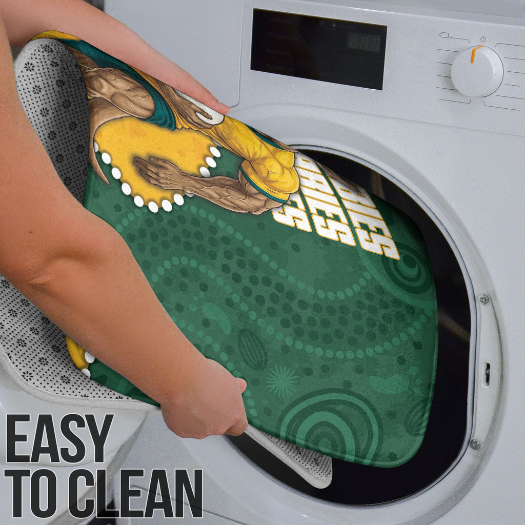 Australia Wallabies Rugby Mascot Bathroom Set Indigenous Dot Art Style - Muscular Kangaroo Graphic