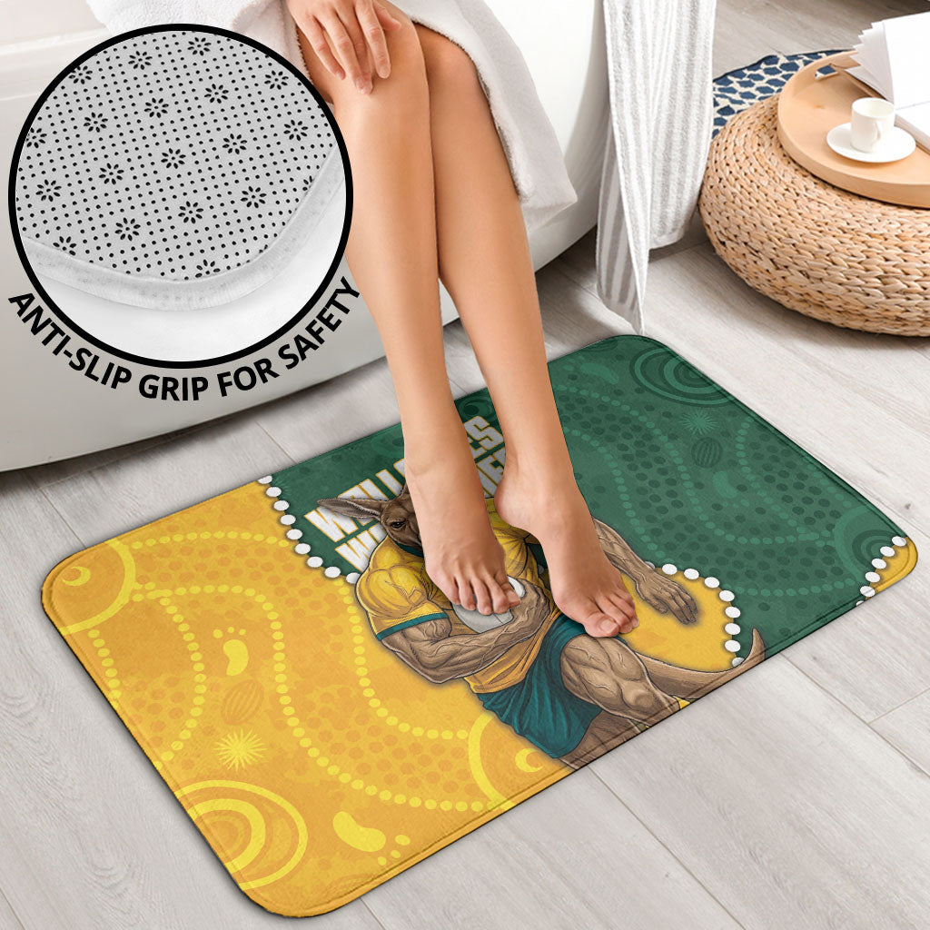 Australia Wallabies Rugby Mascot Bathroom Set Indigenous Dot Art Style - Muscular Kangaroo Graphic