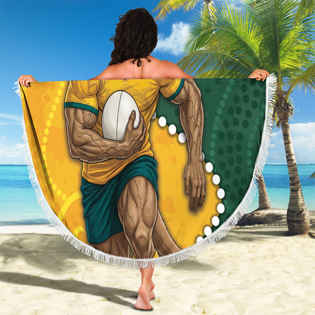 Australia Wallabies Rugby Mascot Beach Blanket Indigenous Dot Art Style - Muscular Kangaroo Graphic