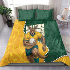 Australia Wallabies Rugby Mascot Bedding Set Indigenous Dot Art Style - Muscular Kangaroo Graphic