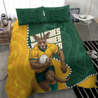 Australia Wallabies Rugby Mascot Bedding Set Indigenous Dot Art Style - Muscular Kangaroo Graphic