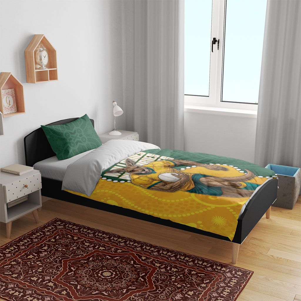 Australia Wallabies Rugby Mascot Bedding Set Indigenous Dot Art Style - Muscular Kangaroo Graphic