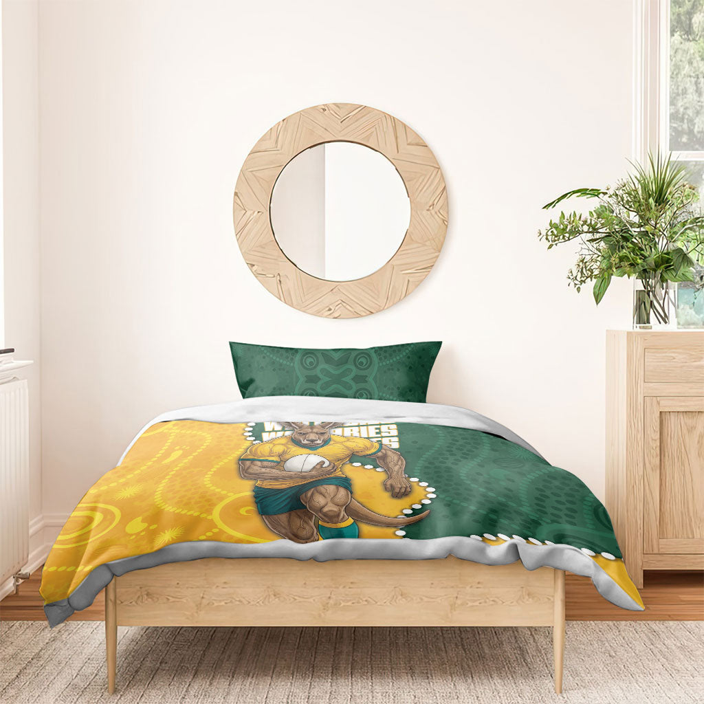 Australia Wallabies Rugby Mascot Bedding Set Indigenous Dot Art Style - Muscular Kangaroo Graphic
