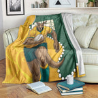 Australia Wallabies Rugby Mascot Blanket Indigenous Dot Art Style - Muscular Kangaroo Graphic