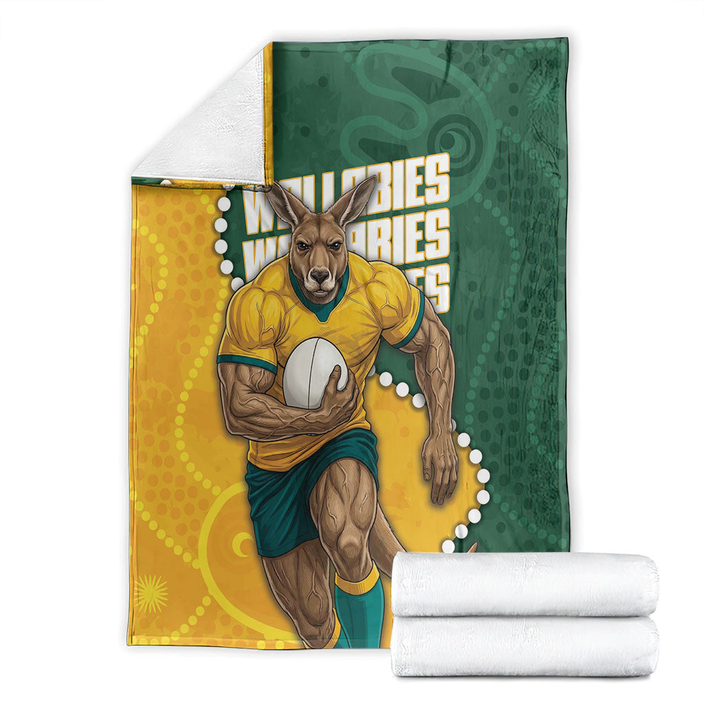 Australia Wallabies Rugby Mascot Blanket Indigenous Dot Art Style - Muscular Kangaroo Graphic