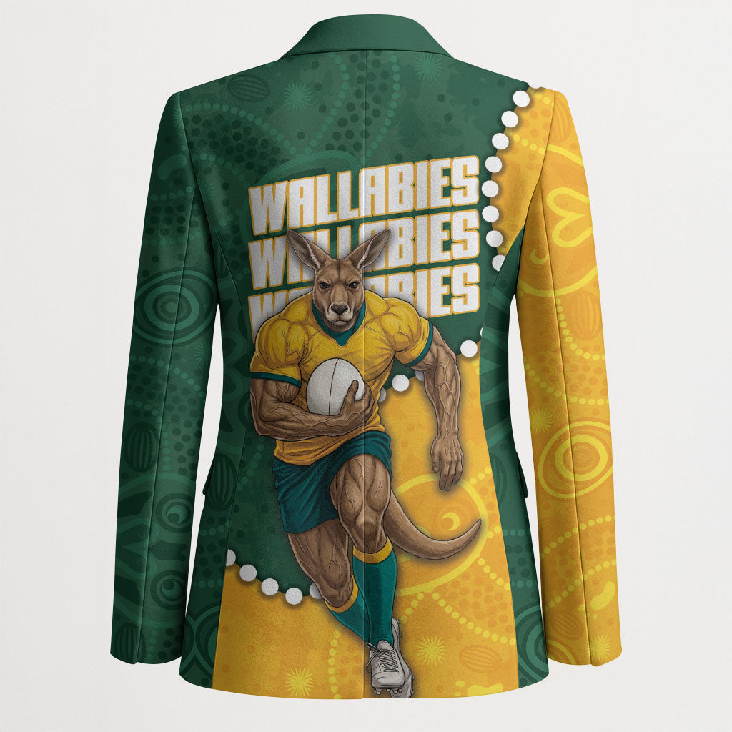 Australia Wallabies Rugby Mascot Blazer Indigenous Dot Art Style - Muscular Kangaroo Graphic