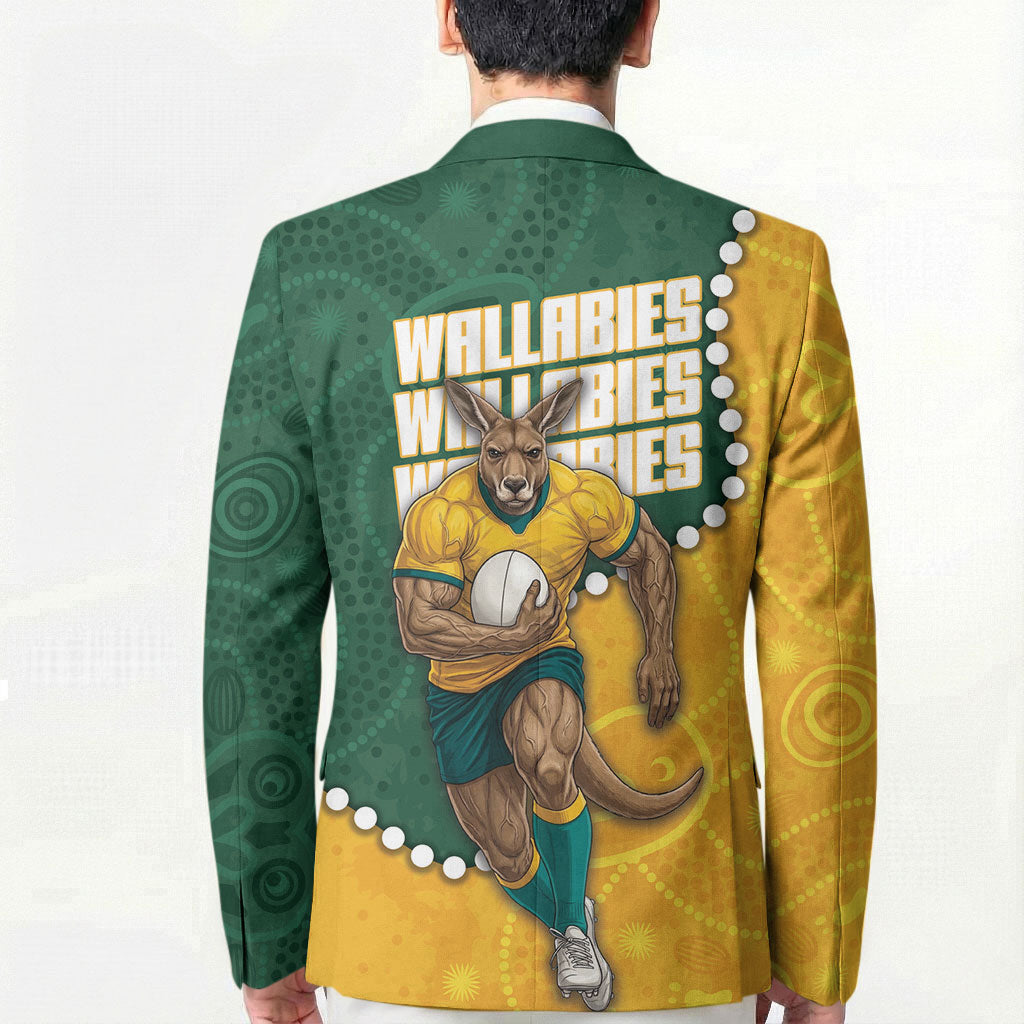 Australia Wallabies Rugby Mascot Blazer Indigenous Dot Art Style - Muscular Kangaroo Graphic