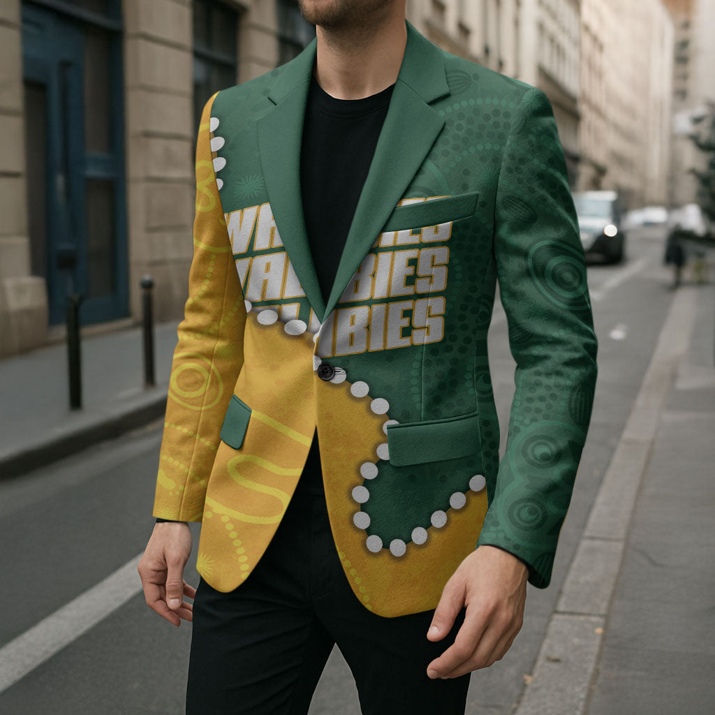 Australia Wallabies Rugby Mascot Blazer Indigenous Dot Art Style - Muscular Kangaroo Graphic