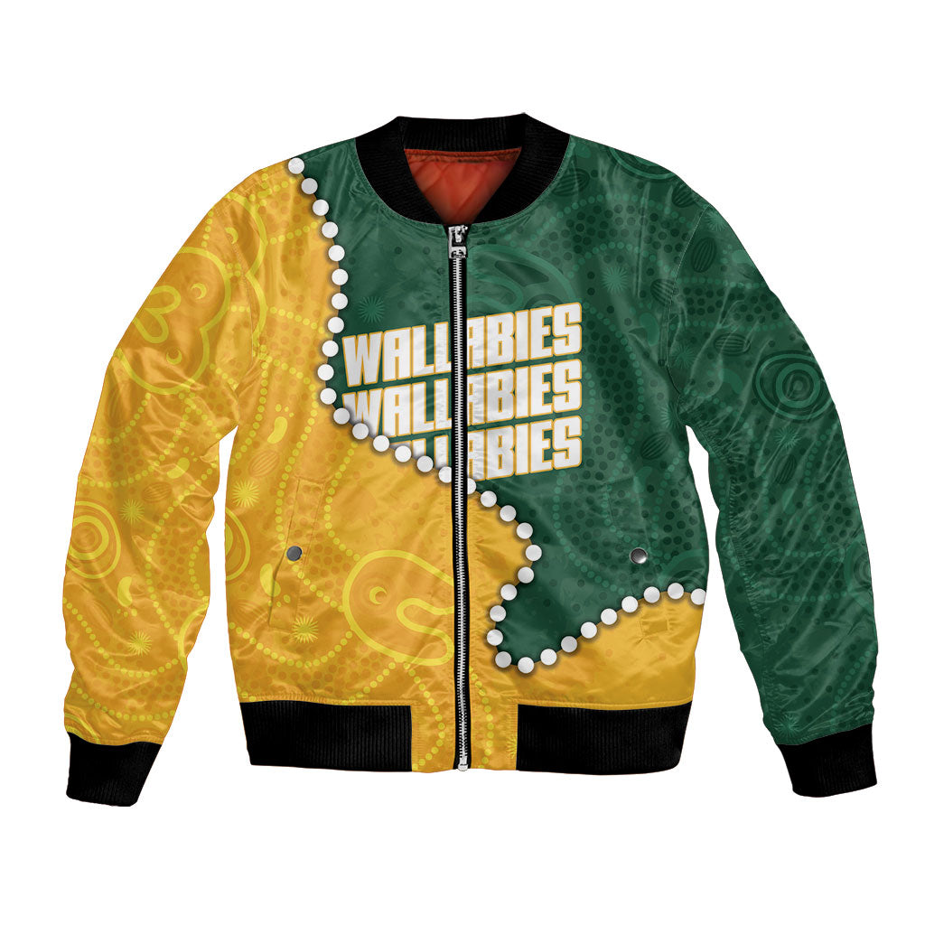 Australia Wallabies Rugby Mascot Bomber Jacket Indigenous Dot Art Style - Muscular Kangaroo Graphic