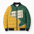 Australia Wallabies Rugby Mascot Bomber Puffer Jacket Indigenous Dot Art Style - Muscular Kangaroo Graphic