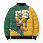Australia Wallabies Rugby Mascot Bomber Puffer Jacket Indigenous Dot Art Style - Muscular Kangaroo Graphic