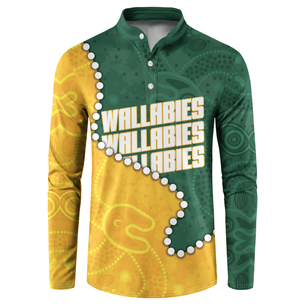 Australia Wallabies Rugby Mascot Button Sweatshirt Indigenous Dot Art Style - Muscular Kangaroo Graphic