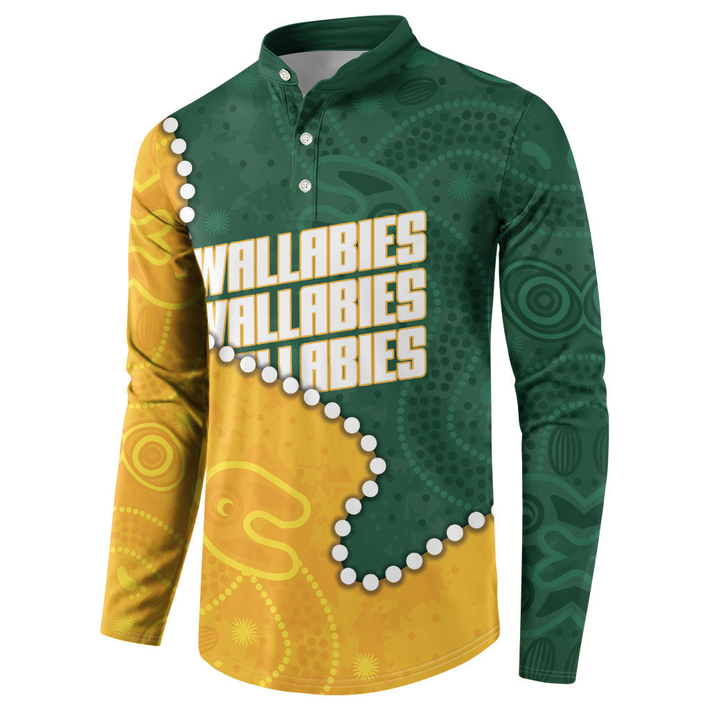 Australia Wallabies Rugby Mascot Button Sweatshirt Indigenous Dot Art Style - Muscular Kangaroo Graphic