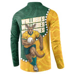 Australia Wallabies Rugby Mascot Button Sweatshirt Indigenous Dot Art Style - Muscular Kangaroo Graphic