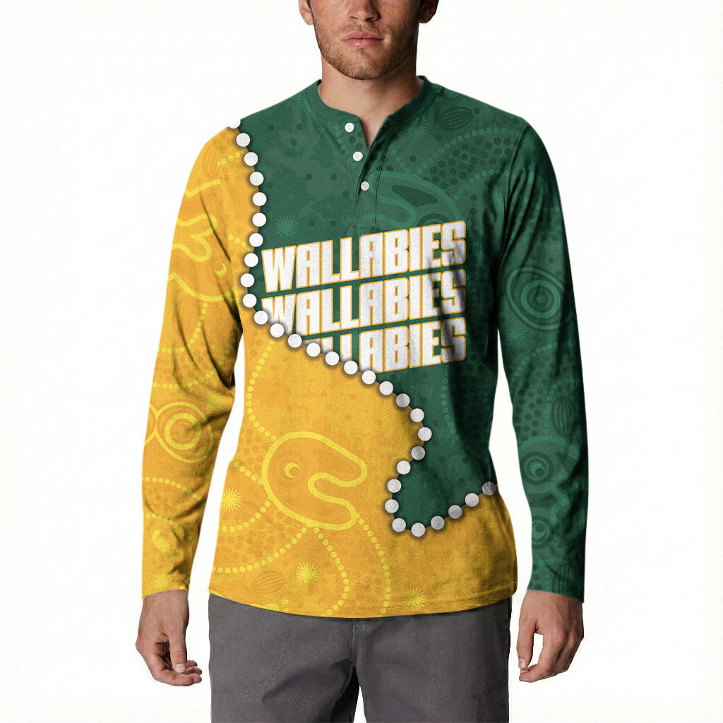 Australia Wallabies Rugby Mascot Button Sweatshirt Indigenous Dot Art Style - Muscular Kangaroo Graphic