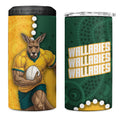 Australia Wallabies Rugby Mascot 4 in 1 Can Cooler Tumbler Indigenous Dot Art Style - Muscular Kangaroo Graphic