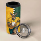 Australia Wallabies Rugby Mascot 4 in 1 Can Cooler Tumbler Indigenous Dot Art Style - Muscular Kangaroo Graphic