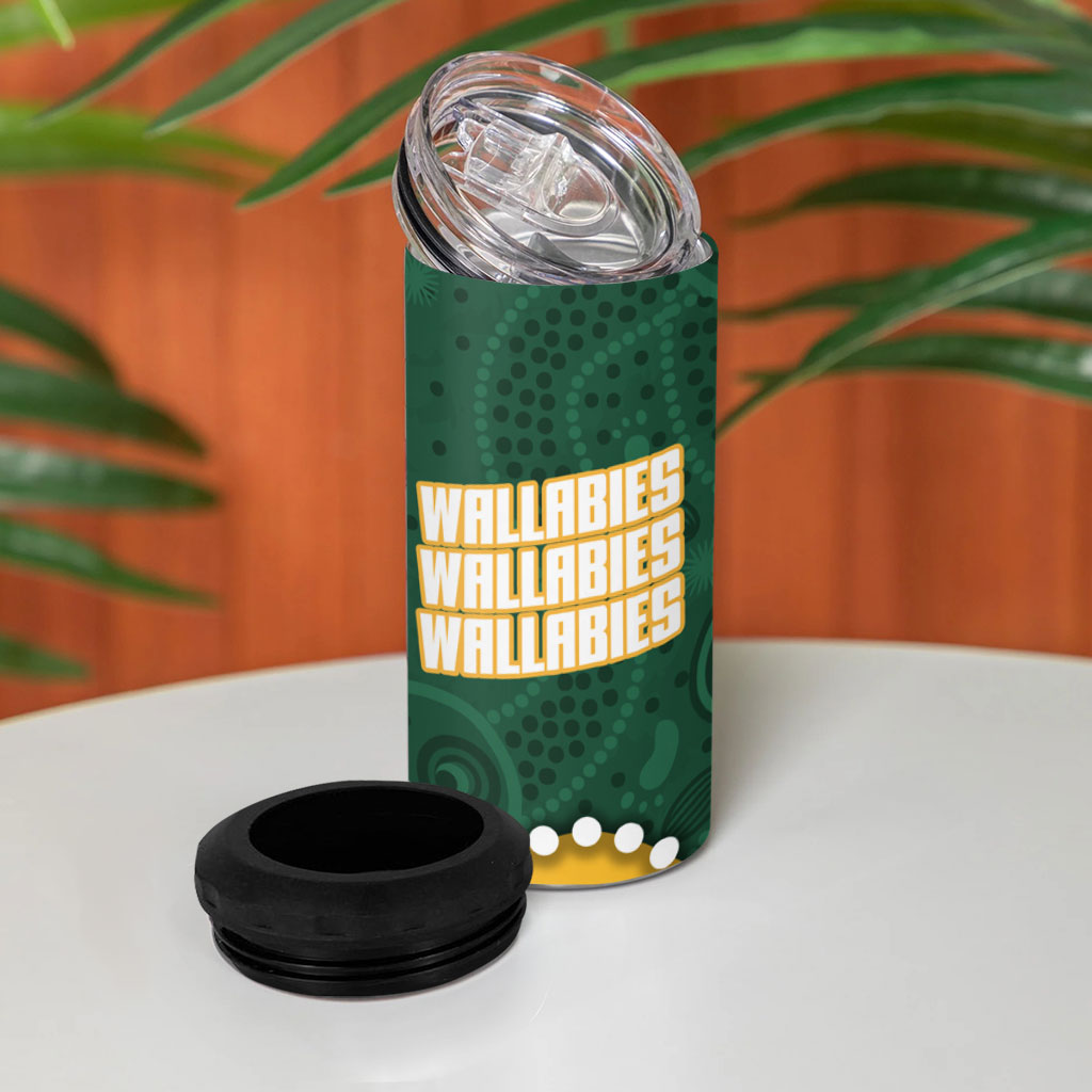 Australia Wallabies Rugby Mascot 4 in 1 Can Cooler Tumbler Indigenous Dot Art Style - Muscular Kangaroo Graphic