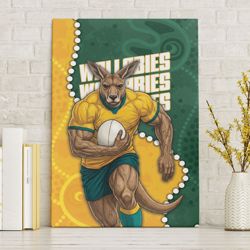 Australia Wallabies Rugby Mascot Canvas Wall Art Indigenous Dot Art Style - Muscular Kangaroo Graphic