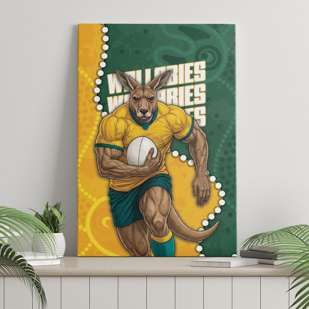 Australia Wallabies Rugby Mascot Canvas Wall Art Indigenous Dot Art Style - Muscular Kangaroo Graphic