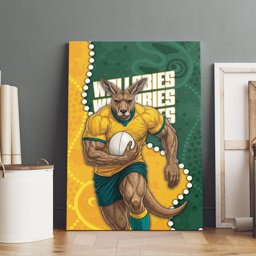 Australia Wallabies Rugby Mascot Canvas Wall Art Indigenous Dot Art Style - Muscular Kangaroo Graphic