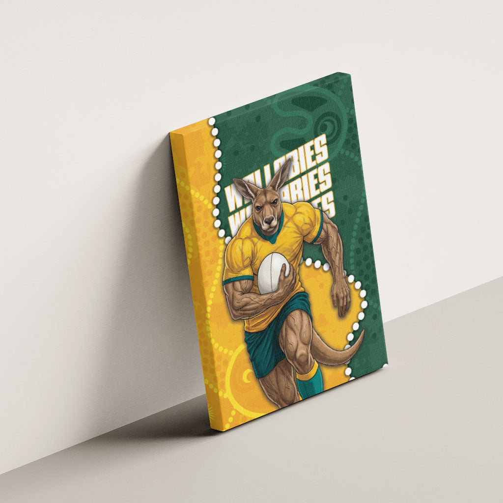 Australia Wallabies Rugby Mascot Canvas Wall Art Indigenous Dot Art Style - Muscular Kangaroo Graphic