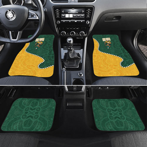 Australia Wallabies Rugby Mascot Car Mats Indigenous Dot Art Style - Muscular Kangaroo Graphic