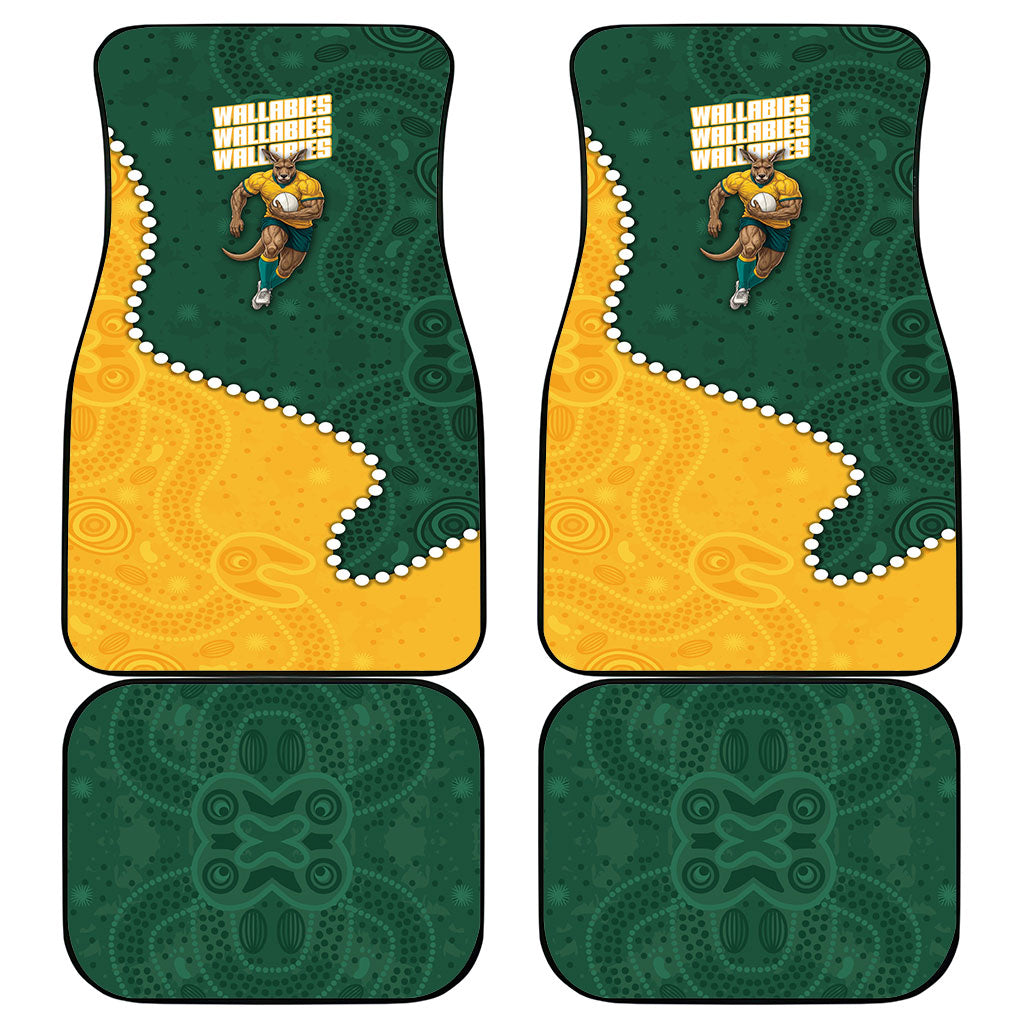 Australia Wallabies Rugby Mascot Car Mats Indigenous Dot Art Style - Muscular Kangaroo Graphic